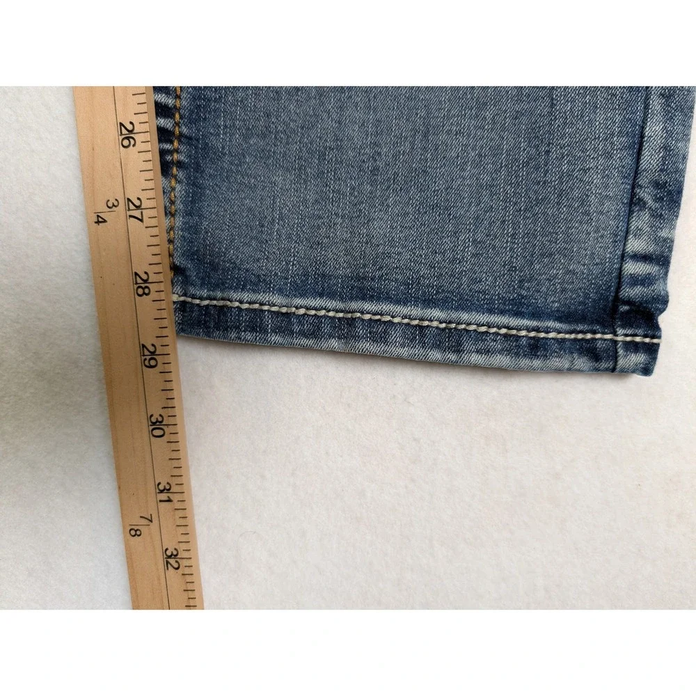 True Luck Mens Straight Leg Jeans 34 / 32 Distressed Embroidered Blue